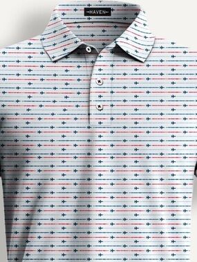 Haven Men’s White Polo with Navy and Red Arrow jets L